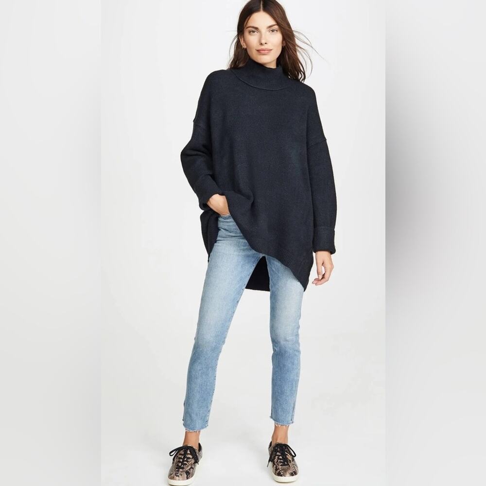Free People Womens Wool Afterglow Mock Neck Oversized Sweater in Black Size XS
